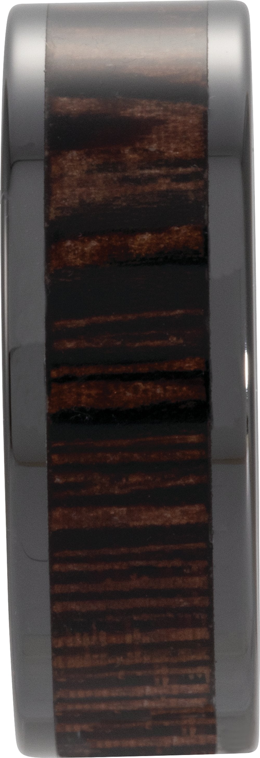Black Ceramic Wenge Wood Inlay 6 mm Comfort-Fit Flat Band Size 8