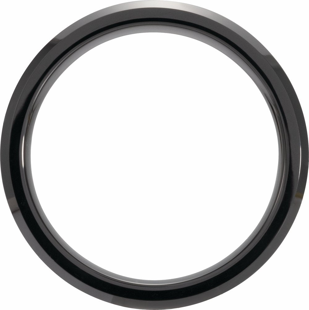 Black Ceramic 6 mm Beveled-Edge Antler Wood Inlay Comfort-Fit Band