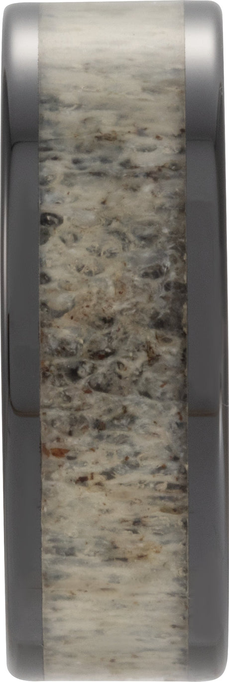 Black Ceramic Antler Wood Inlay 6 mm Comfort-Fit Flat Band