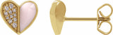 14K Yellow Gold 1/10 Natural Diamond & Pink Enamel Heart Earrings