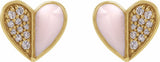 14K Yellow Gold 1/10 Natural Diamond & Pink Enamel Heart Earrings