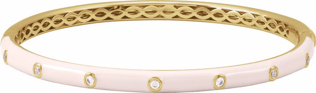 14K Yellow Gold 1/5 CTW Natural Diamond & Pink Enamel 7" Bangle Bracelet