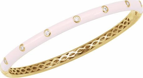 14K Yellow 1/5 CTW Natural Diamond & Pink Enamel 7" Bangle Bracelet