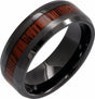 Black Ceramic Beveled-Edge Mahogany Wood Inlay 8 mm Comfort-Fit Band Size 8.5