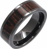 Black Ceramic Wenge Wood Inlay 6 mm Comfort-Fit Flat Band Size 8