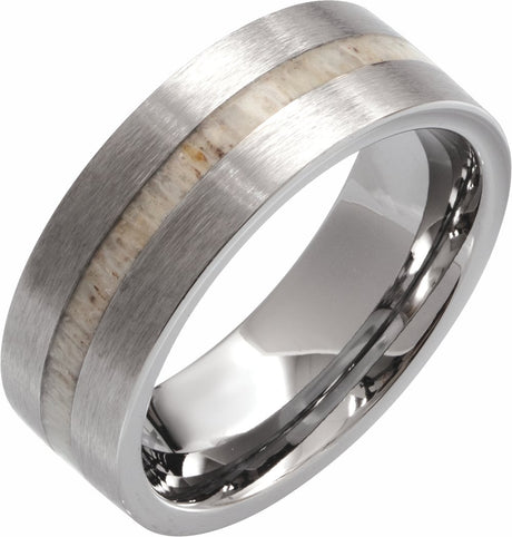 Tungsten Antler Wood Inlay 8 mm Comfort-Fit Flat Band Size 9