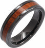 Black Ceramic KOA Wood Inlay 6 mm Comfort-Fit Flat Band Size 7