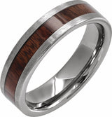 Tungsten Texas Ebony Wood Inlay 6 mm Comfort-Fit Flat Band Size 8