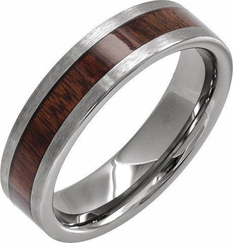 Tungsten Texas Ebony Wood Inlay 6 mm Comfort-Fit Flat Band Size 8