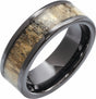 Black Ceramic Antler Wood Inlay 6 mm Comfort-Fit Flat Band Size 8.5
