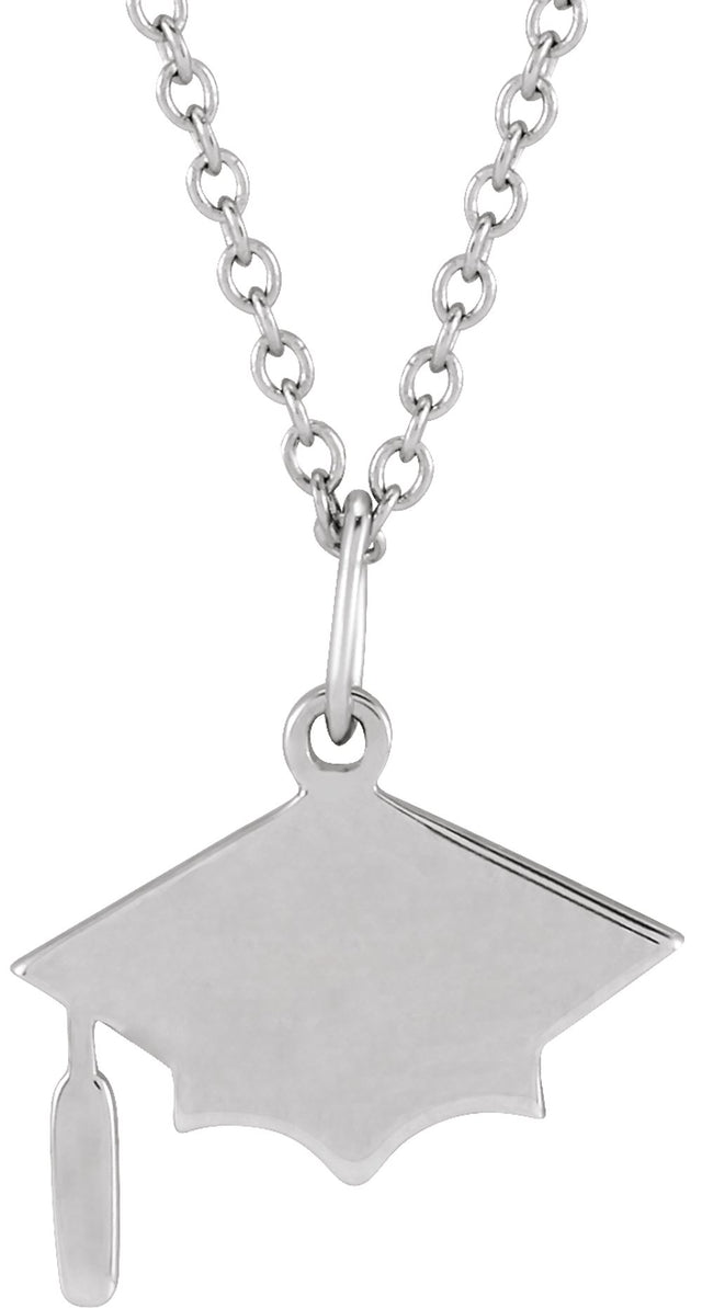 Sterling Silver Engravable Graduation Cap 16-18" Necklace