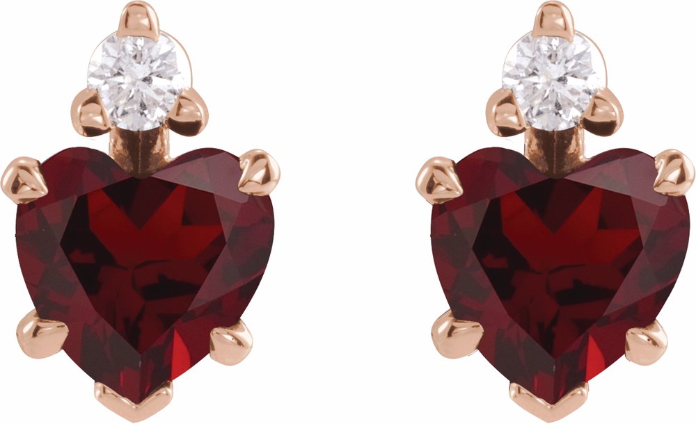 14K Rose Natural Mozambique Garnet & .06 Natural Diamond Stud Earrings