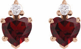 14K Rose Natural Mozambique Garnet & .06 Natural Diamond Stud Earrings