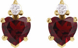 14K Yellow Natural Mozambique Garnet & .06 Natural Diamond Stud Earrings