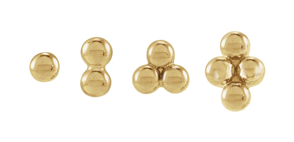 14K Rose 3 Beads Stud Earrings