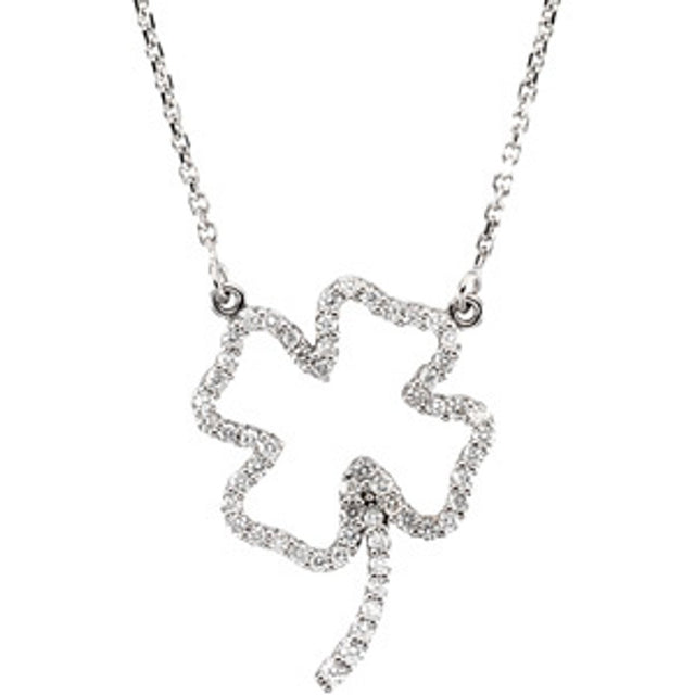 14K White 1/4 CTW Natural Diamond Four-Leaf Clover 16" Necklace