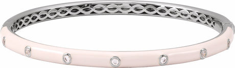 14K White 1/5 CTW Natural Diamond & Pink Enamel 7" Bangle Bracelet