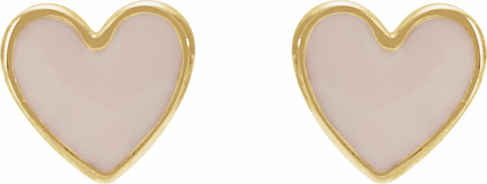 14K Yellow Pink Enamel Heart Earrings