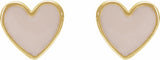 14K Yellow Pink Enamel Heart Earrings