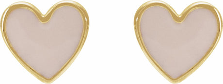 14K Yellow Pink Enamel Heart Earrings