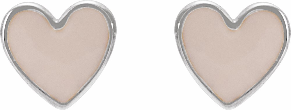 14K White Gold Pink Enamel Heart Earrings