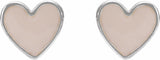 14K White Pink Enamel Heart Earrings