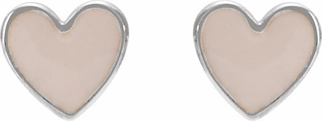 14K White Gold Pink Enamel Heart Earrings
