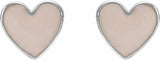 14K White Gold Pink Enamel Heart Earrings
