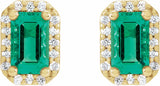 14K Yellow Lab-Grown Emerald & .07 CTW Natural Diamond Halo-Style Earrings