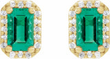 14K Yellow Gold Lab-Grown Emerald & .07 CTW Natural Diamond Halo-Style Earrings