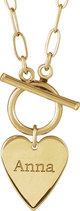 14K Yellow Gold Engravable Heart Toggle 18" Necklace