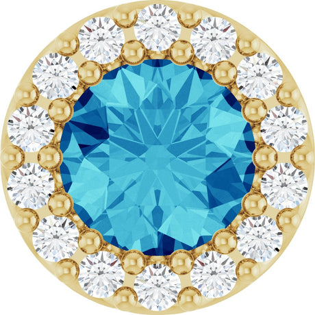 14K Yellow Natural Blue Zircon & 1/10 CT Natural Diamond Halo-Style Pendant