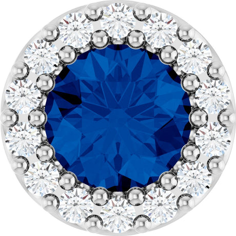 14K White Gold Lab-Grown Blue Sapphire & 1/10 CTW Natural Diamond Halo-Style Pendant