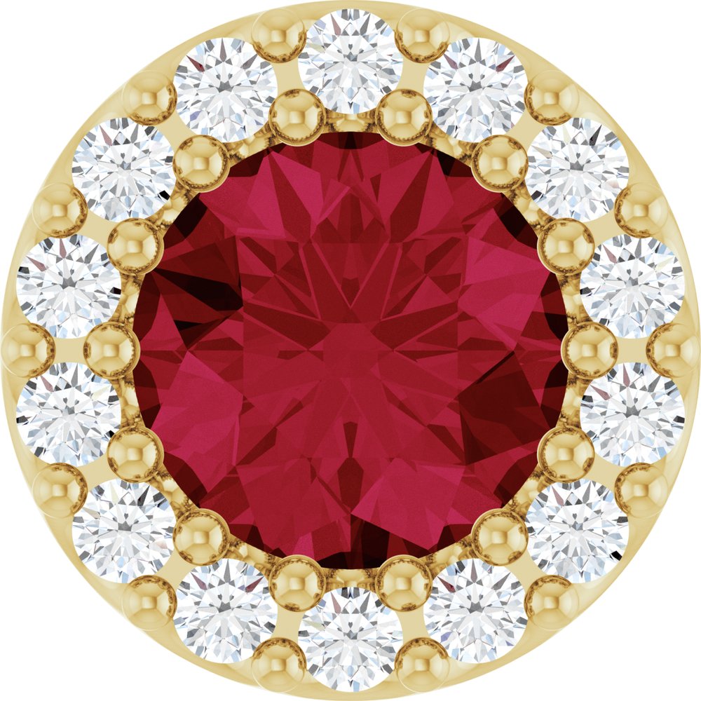 14K Yellow Lab-Grown Ruby & 1/10 CT Natural Diamond Halo-Style Pendant