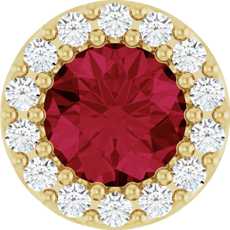 14K Yellow Lab-Grown Ruby & 1/10 CT Natural Diamond Halo-Style Pendant