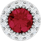 14K White Lab-Grown Ruby & 1/10 CTW Natural Diamond Halo-Style Pendant