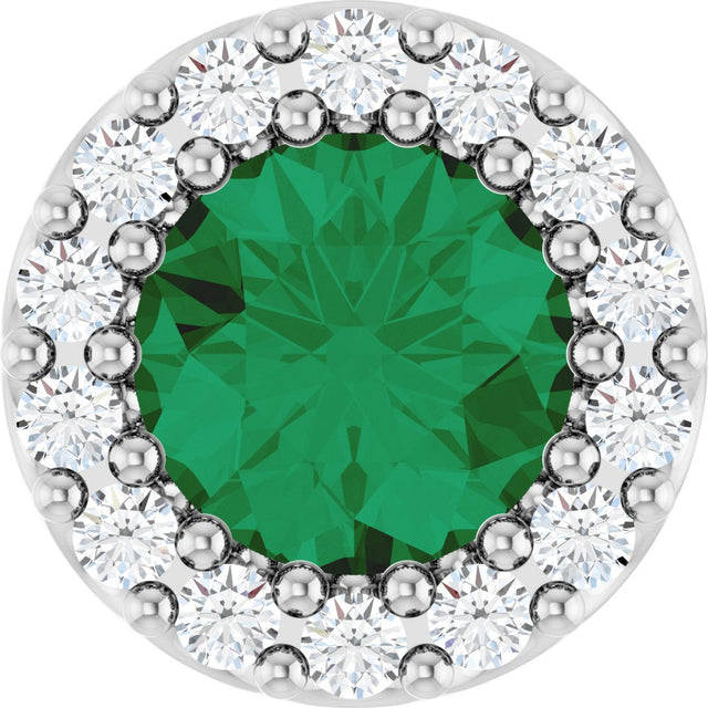 14K White Gold Natural Emerald & 1/10 CTW Natural Diamond Halo-Style Pendant