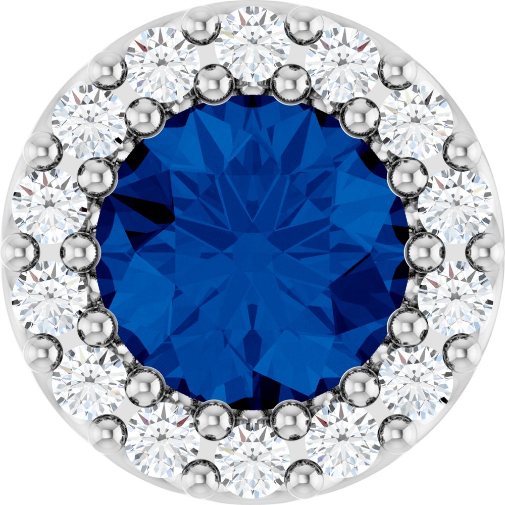 14K White Lab-Grown Blue Sapphire & 1/10 CT Natural Diamond Halo-Style Pendant