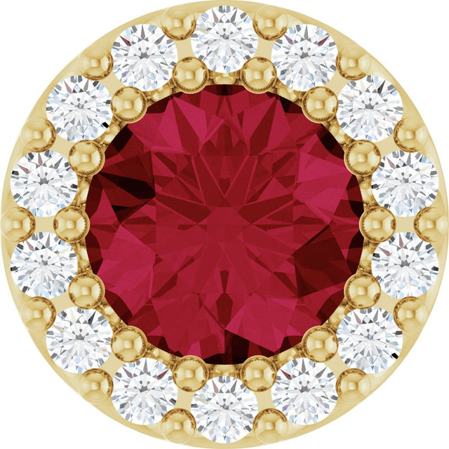 14K Yellow Lab-Grown Ruby & 1/10 CT Natural Diamond Halo-Style Pendant