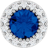 14K White Gold Lab-Grown Blue Sapphire & 1/10 CTW Natural Diamond Halo-Style Pendant