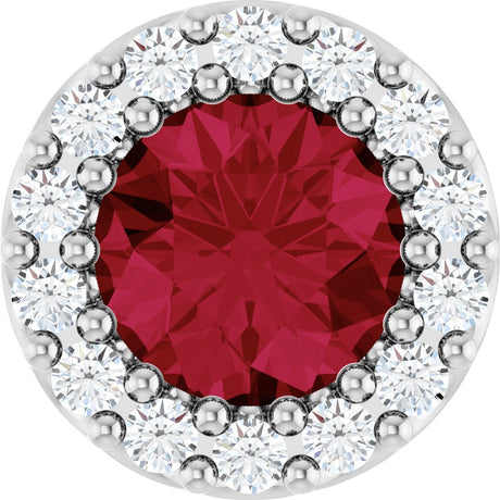 14K White Lab-Grown Ruby & 1/10 CT Natural Diamond Halo-Style Pendant