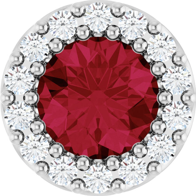 14K White Lab-Grown Ruby & 1/10 CT Natural Diamond Halo-Style Pendant