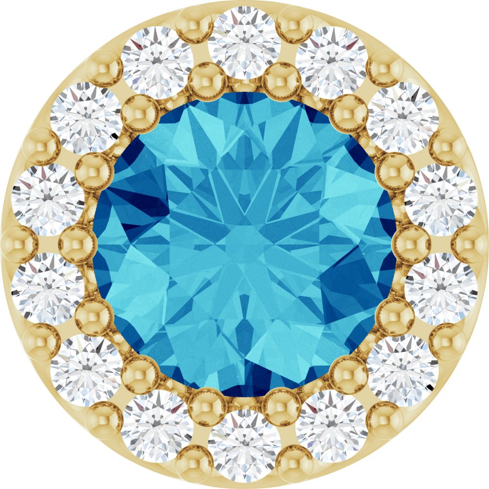 14K Yellow Natural Blue Zircon & 1/10 CT Natural Diamond Halo-Style Pendant