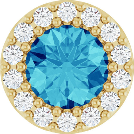14K Yellow Natural Blue Zircon & 1/10 CT Natural Diamond Halo-Style Pendant