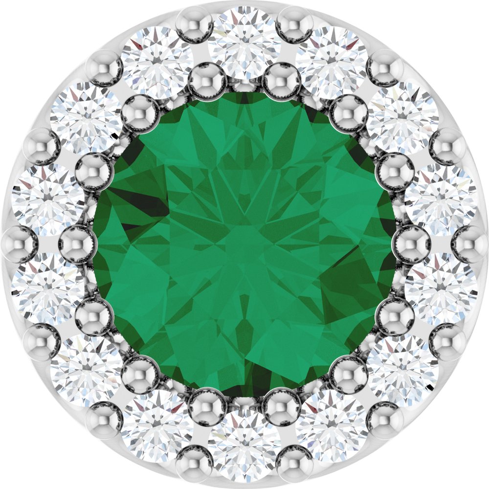 14K White Gold Natural Emerald & 1/10 CTW Natural Diamond Halo-Style Pendant