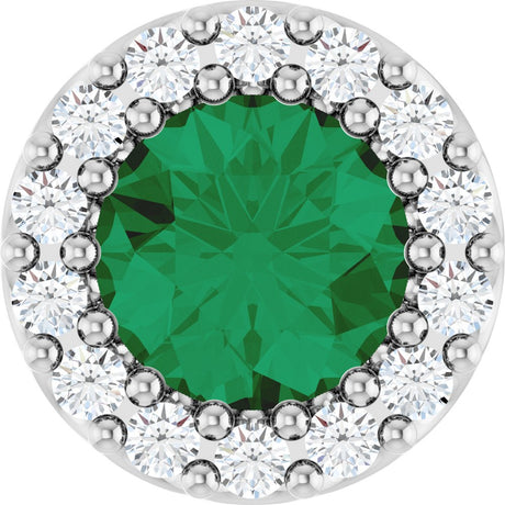 14K White Gold Natural Emerald & 1/10 CTW Natural Diamond Halo-Style Pendant