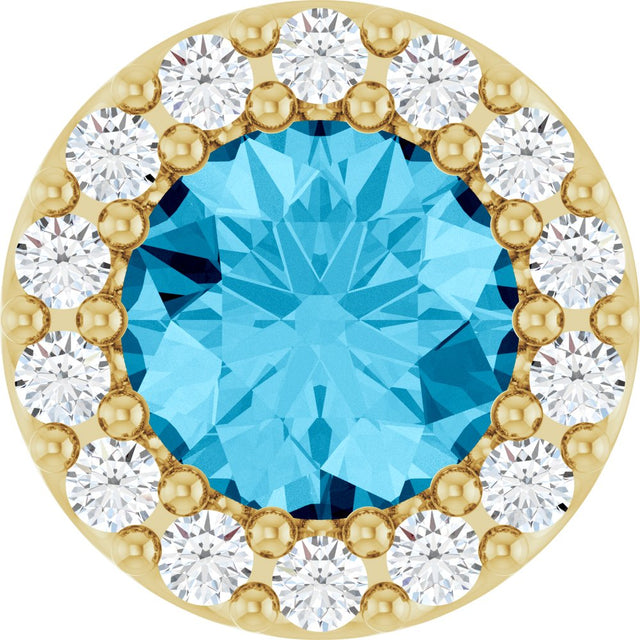 14K Yellow Gold Natural Aquamarine & 1/10 CTW Natural Diamond Halo-Style Pendant