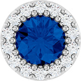 14K White Lab-Grown Blue Sapphire & 1/10 CT Natural Diamond Halo-Style Pendant