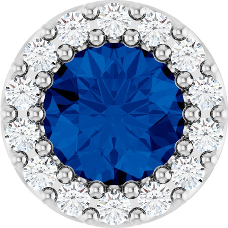 14K White Lab-Grown Blue Sapphire & 1/10 CT Natural Diamond Halo-Style Pendant