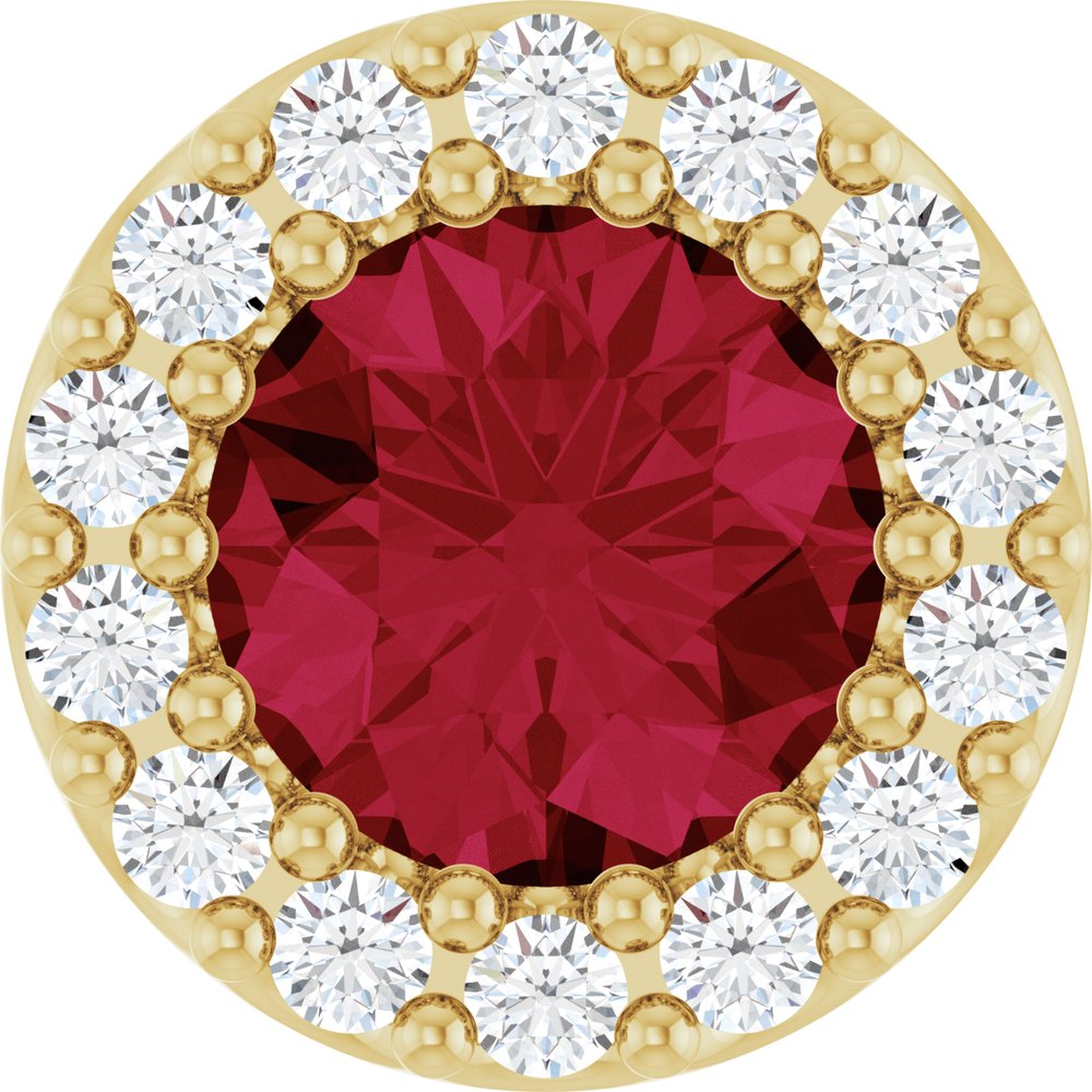 14K Yellow Gold Lab-Grown Ruby & 1/10 CTW Natural Diamond Halo-Style Pendant